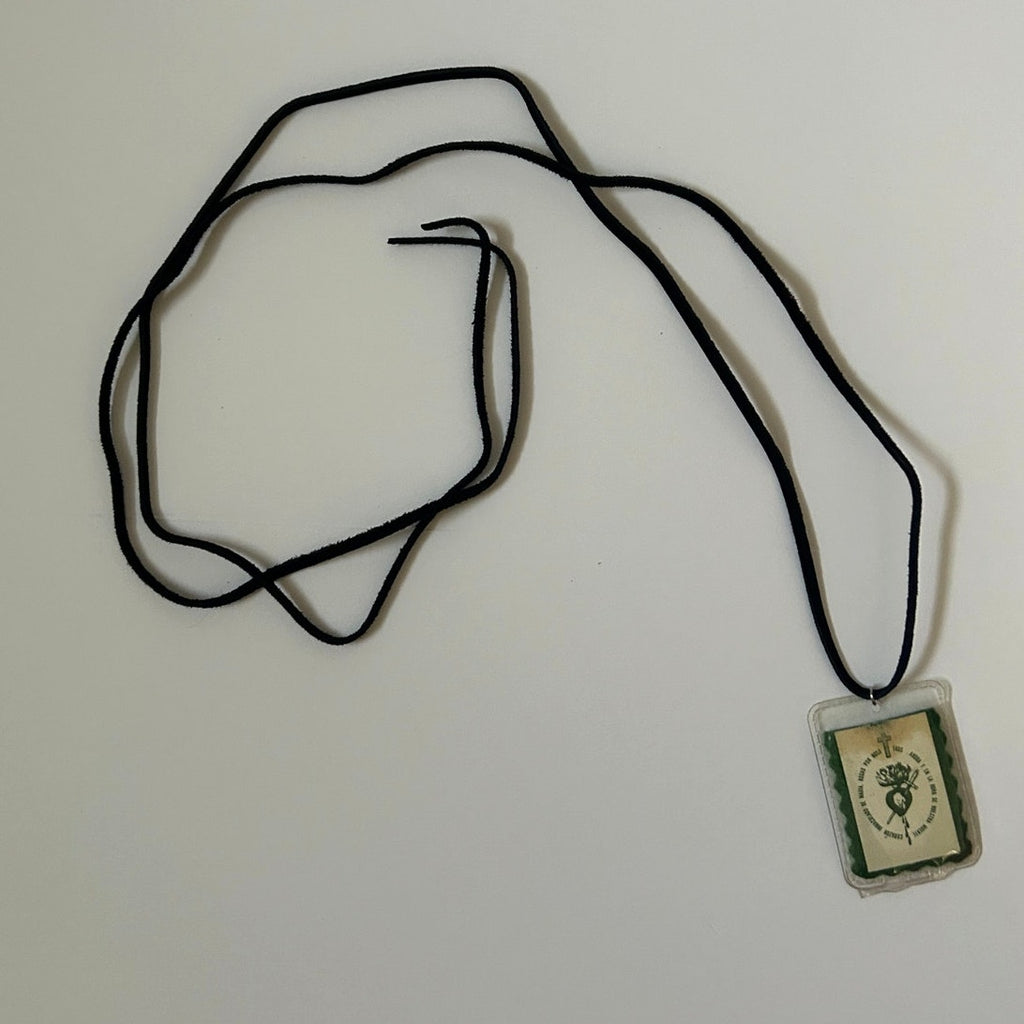 Sacred heart prayer card necklace