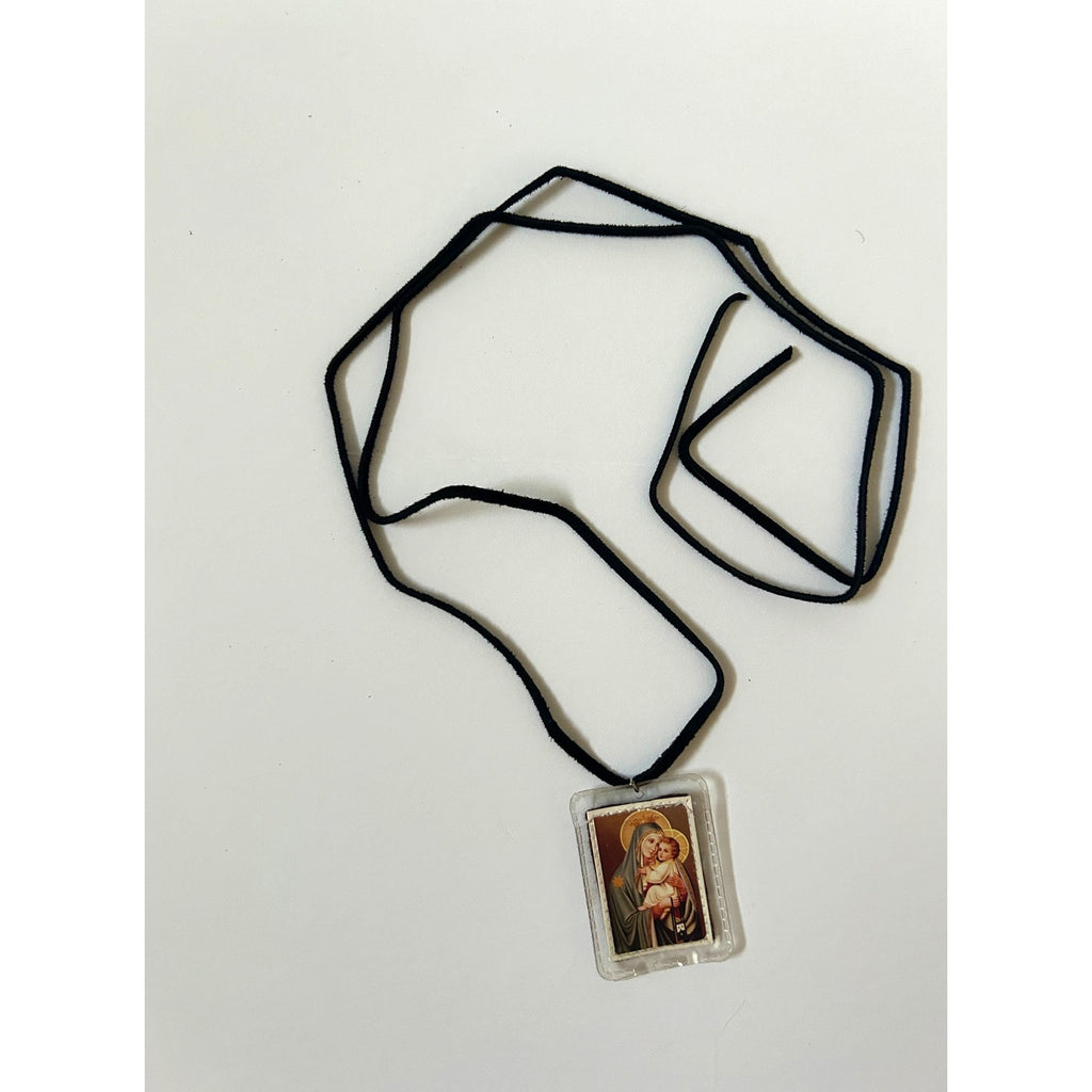 Mary and Jesus prayer card necklace