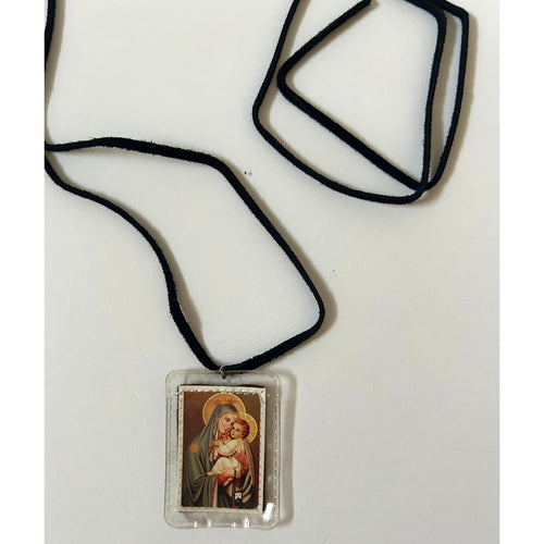 Mary and Jesus prayer card necklace